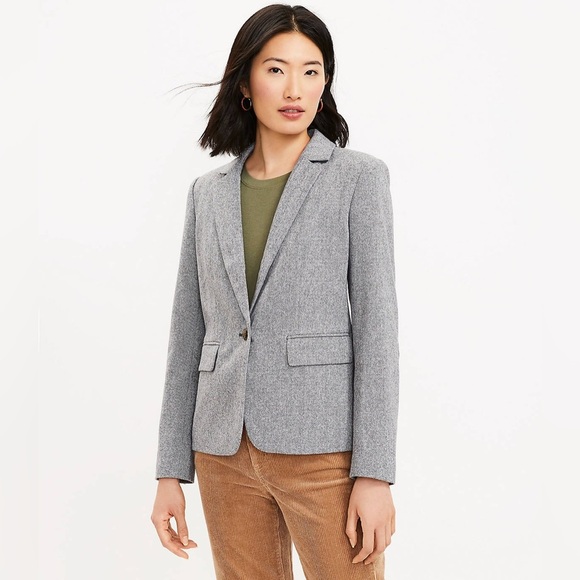 LOFT Petite Herringbone Knit Blazer Size 4P NWOT - Picture 4 of 7